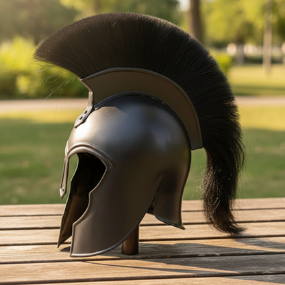 Medieval Achilles Troy Black Helmet – Trojan Warrior Greek Armor Helm with Free Wooden Stand