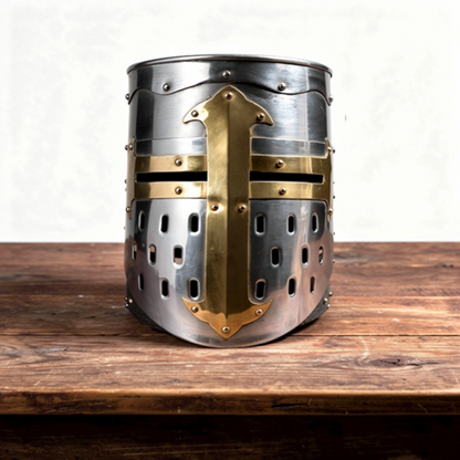 Templar Knight Helmet with Free Wooden Stand – Medieval Armor