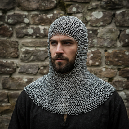 Medieval Chainmail Armor Shirt – 6mm Round Riveted Mild Steel Hauberk with Brass Trim