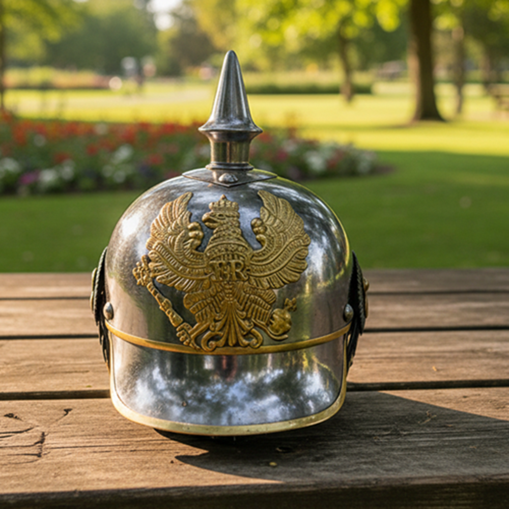 German Pickelhaube Helmet With wooden Stand,