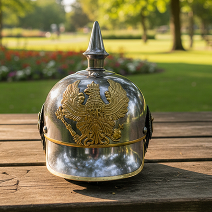 German Pickelhaube Helmet With wooden Stand,