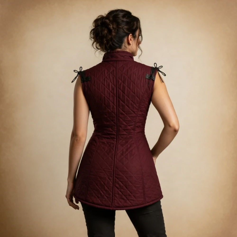 Women's Medieval Quilted Gambeson Vest | Burgundy Padded Armor Vest | LARP Ren Faire Costume