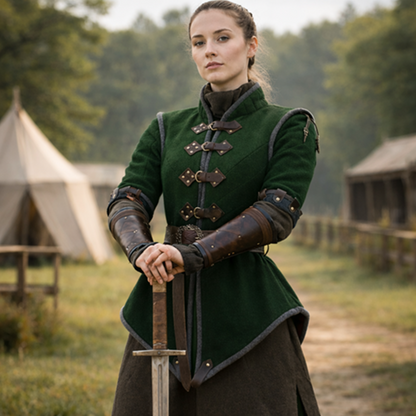Medieval Gambeson Armor Jacket with Leather Trim – Viking LARP & Renaissance Reenactment Gear
