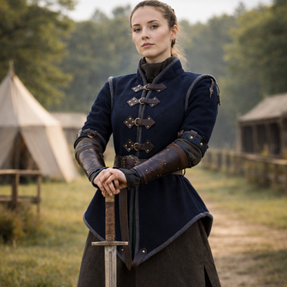 Medieval Gambeson Armor Jacket with Leather Trim – Viking LARP & Renaissance Reenactment Gear