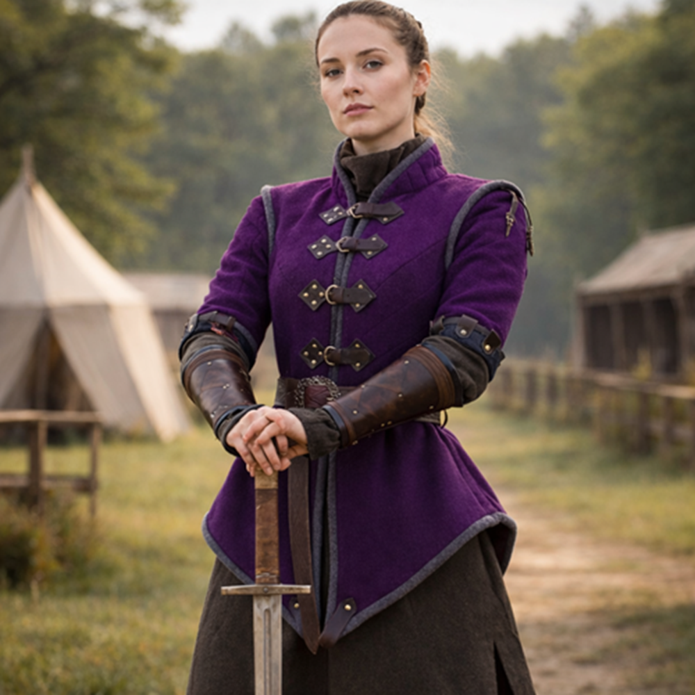 Medieval Gambeson Armor Jacket with Leather Trim – Viking LARP & Renaissance Reenactment Gear