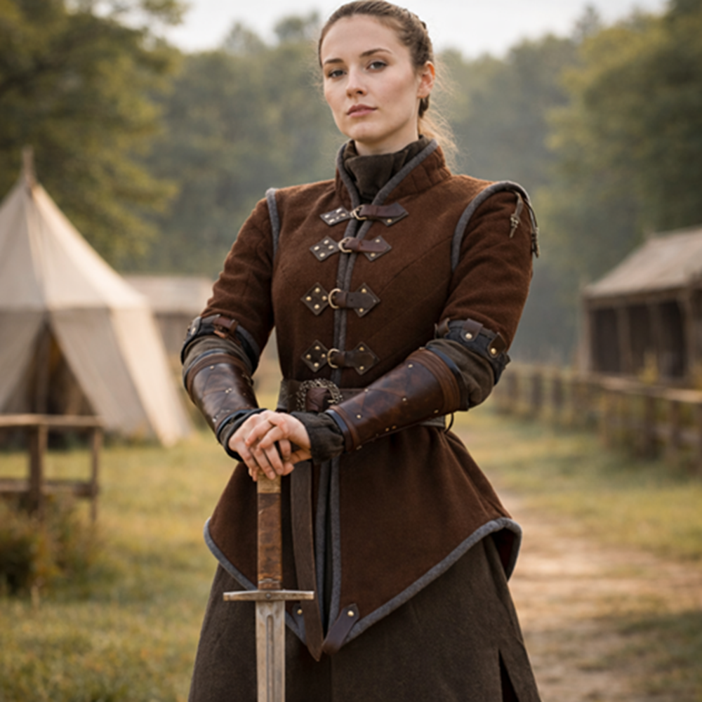 Medieval Gambeson Armor Jacket with Leather Trim – Viking LARP & Renaissance Reenactment Gear