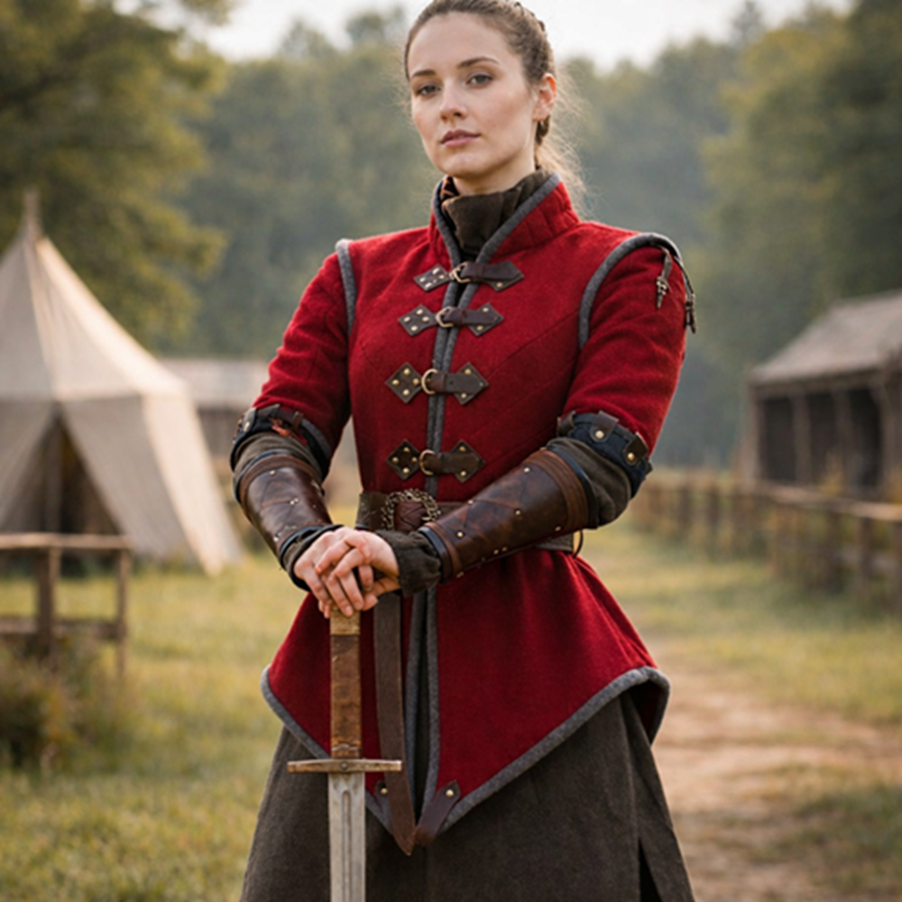 Medieval Gambeson Armor Jacket with Leather Trim – Viking LARP & Renaissance Reenactment Gear