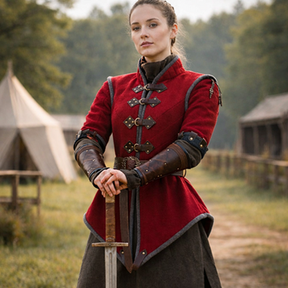 Medieval Gambeson Armor Jacket with Leather Trim – Viking LARP & Renaissance Reenactment Gear
