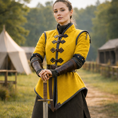 Medieval Gambeson Armor Jacket with Leather Trim – Viking LARP & Renaissance Reenactment Gear