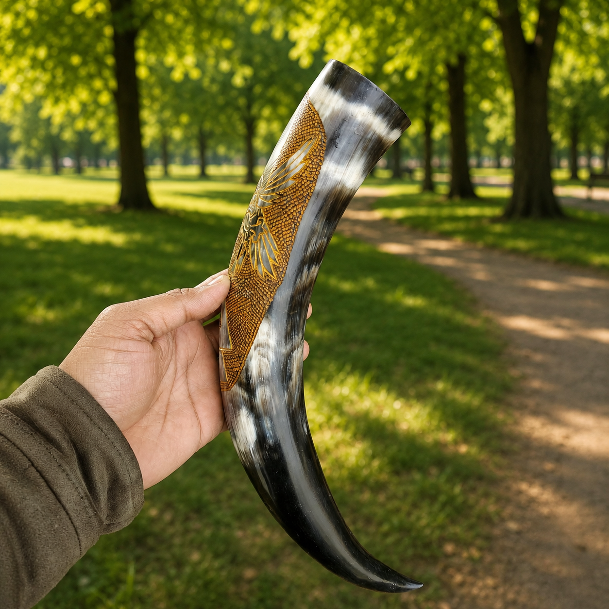 Viking Drinking Horn | Handcrafted Engraved Mead Horn | Nordic Horn Mug