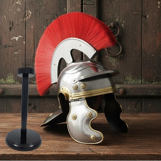 Roman Centurion Helmet with Red Plume & Wooden Stand – Medieval Roman Armor Helmet