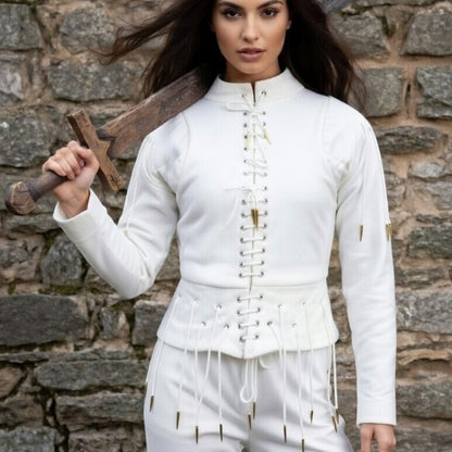 Yellow Lace-Up Medieval Archer Top – Viking Gambeson for LARP, Ren Faire & Reenactment
