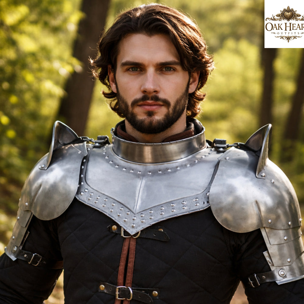 Medieval Steel Pauldrons with Gorget – Knight Shoulder Armor