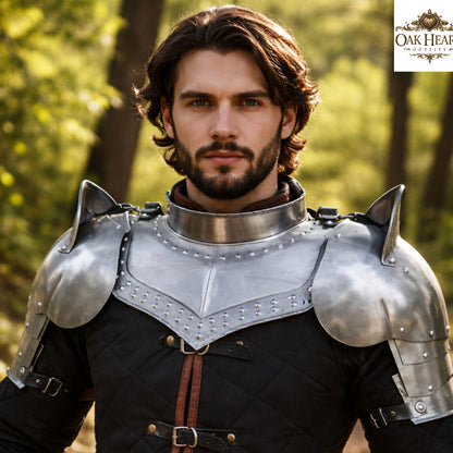 Medieval Steel Pauldrons with Gorget – Knight Shoulder Armor