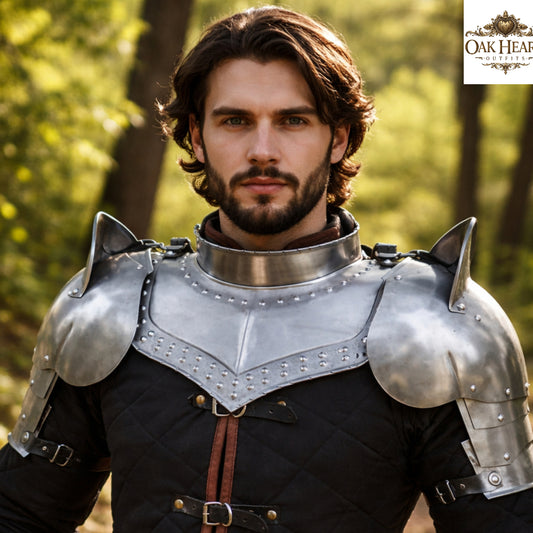 Medieval Steel Pauldrons with Gorget – Knight Shoulder Armor