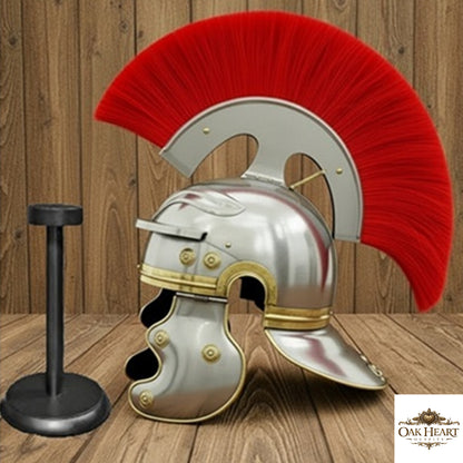 Roman Centurion Helmet with Red Plume & Wooden Stand