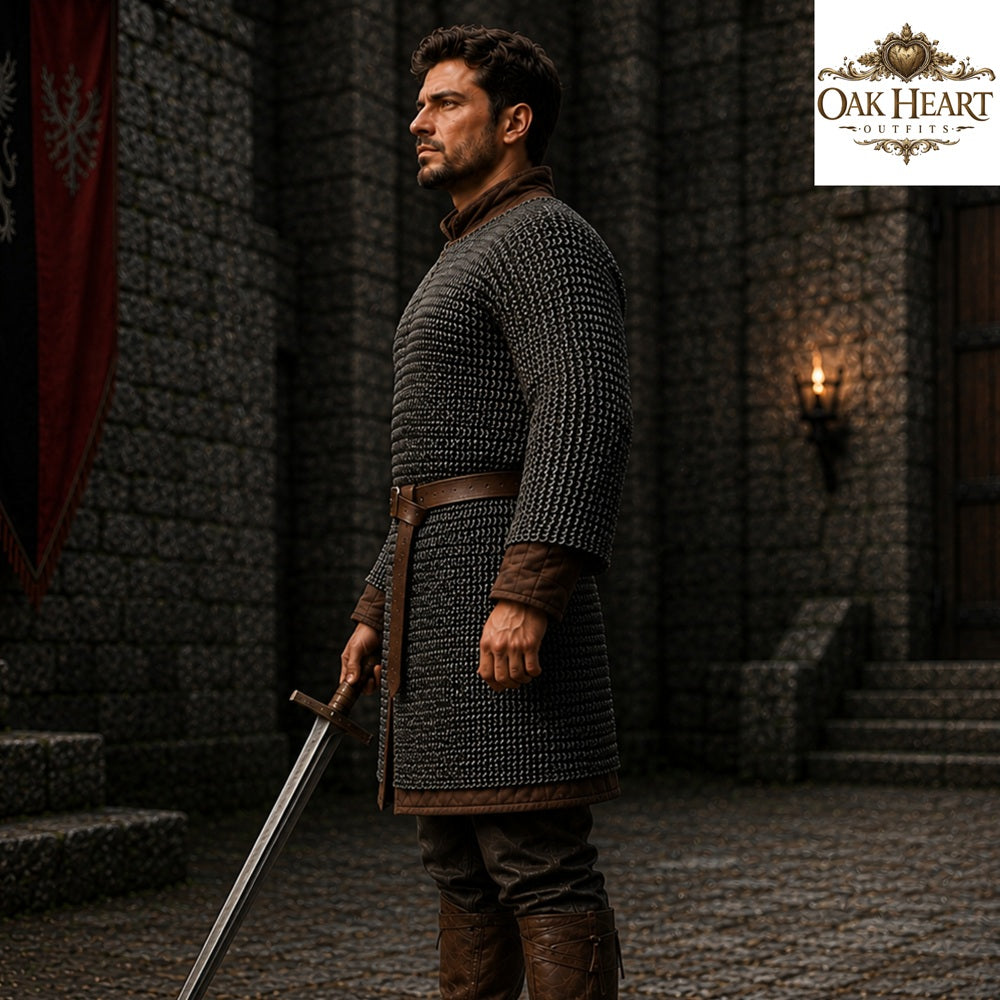 Titanium Chainmail Hauberk – 9mm Flat Ring Dome Riveted Shirt, Lightweight Medieval Armor for LARP & SCA