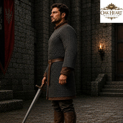 Titanium Chainmail Hauberk – 9mm Flat Ring Dome Riveted Shirt, Lightweight Medieval Armor for LARP & SCA