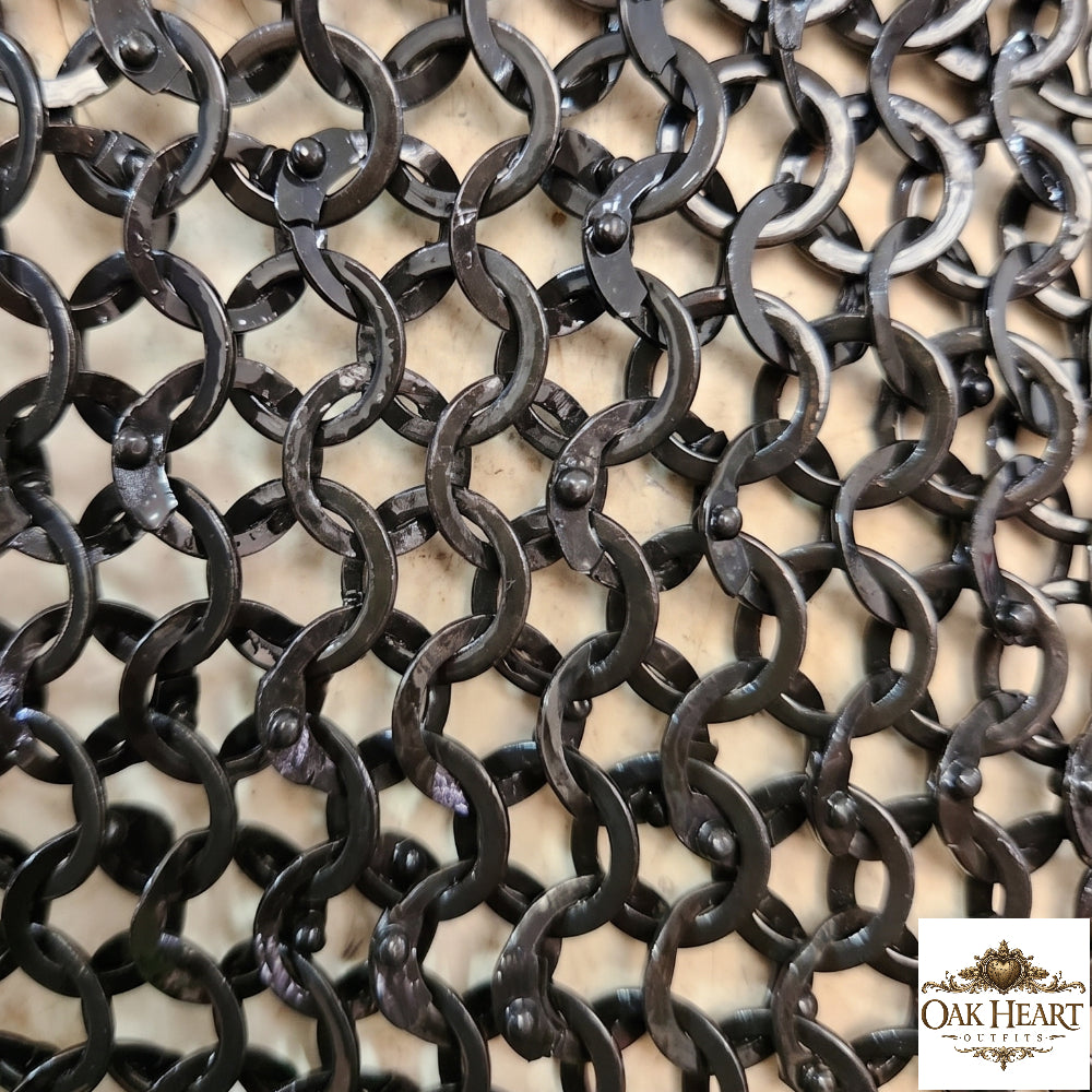 Medieval 9mm Riveted Chainmail Shirt – Mild Steel Armor with Brass Accents