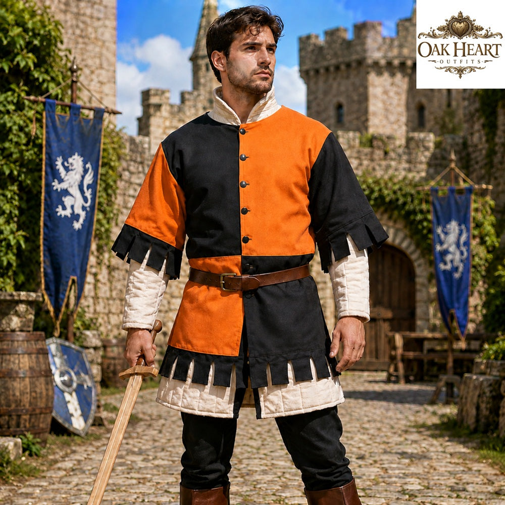 Medieval Cotton Gambeson Yellow Black | Quilted Padded Armor Jacket