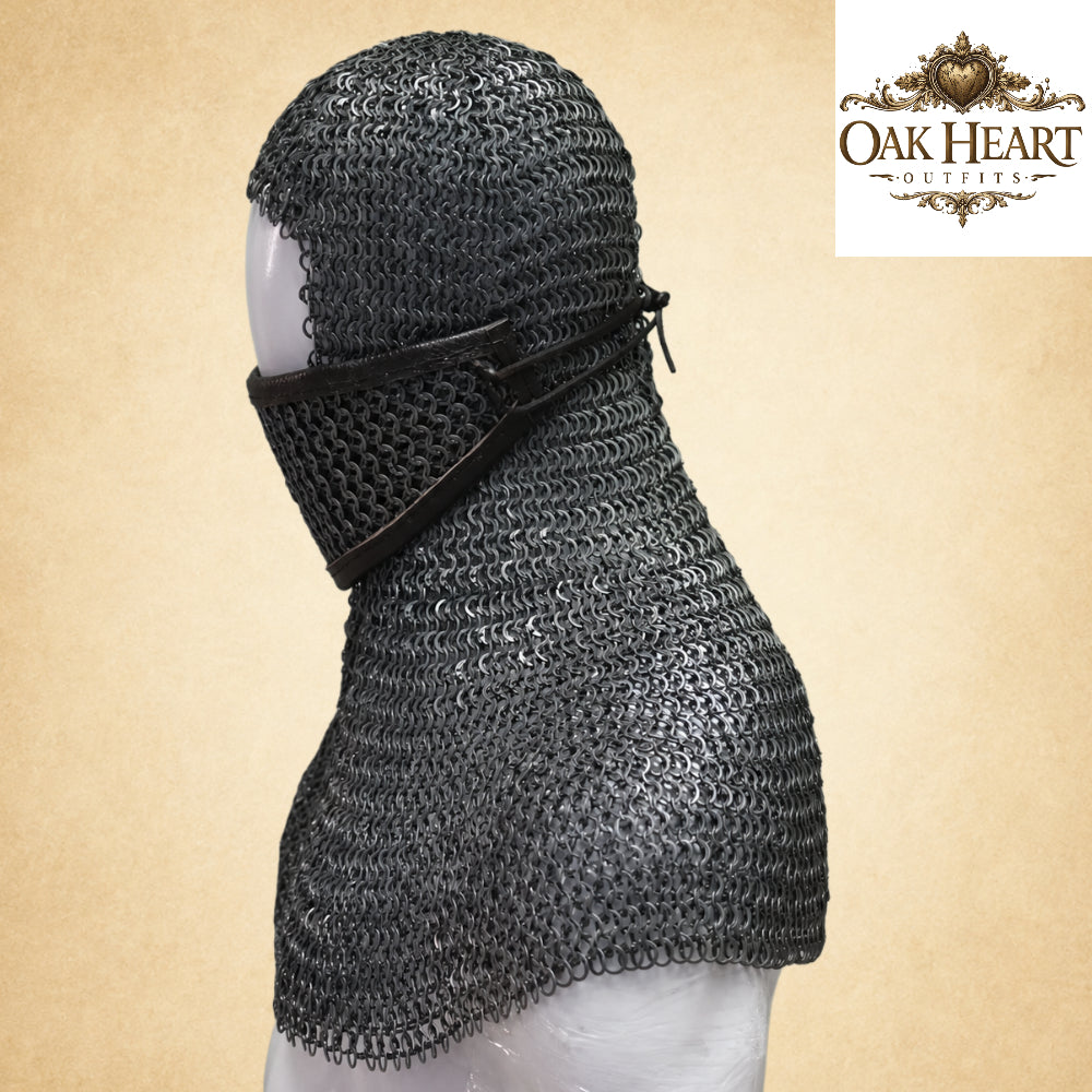 Medieval Chainmail Coif – 9mm Flat Riveted Rings Knight Hood Armor