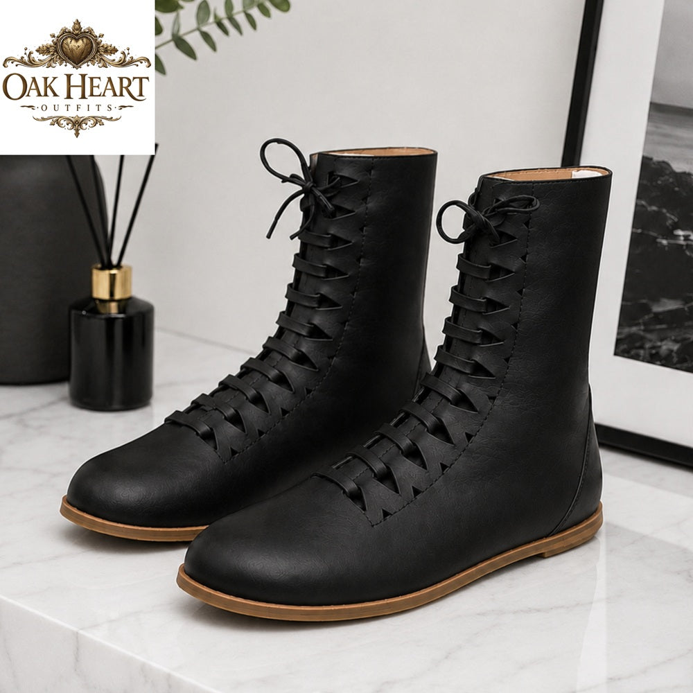 Medieval Leather Lace-Up Boots – Handmade Renaissance &amp; Viking Footwear