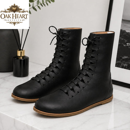 Medieval Leather Lace-Up Boots – Handmade Renaissance &amp; Viking Footwear