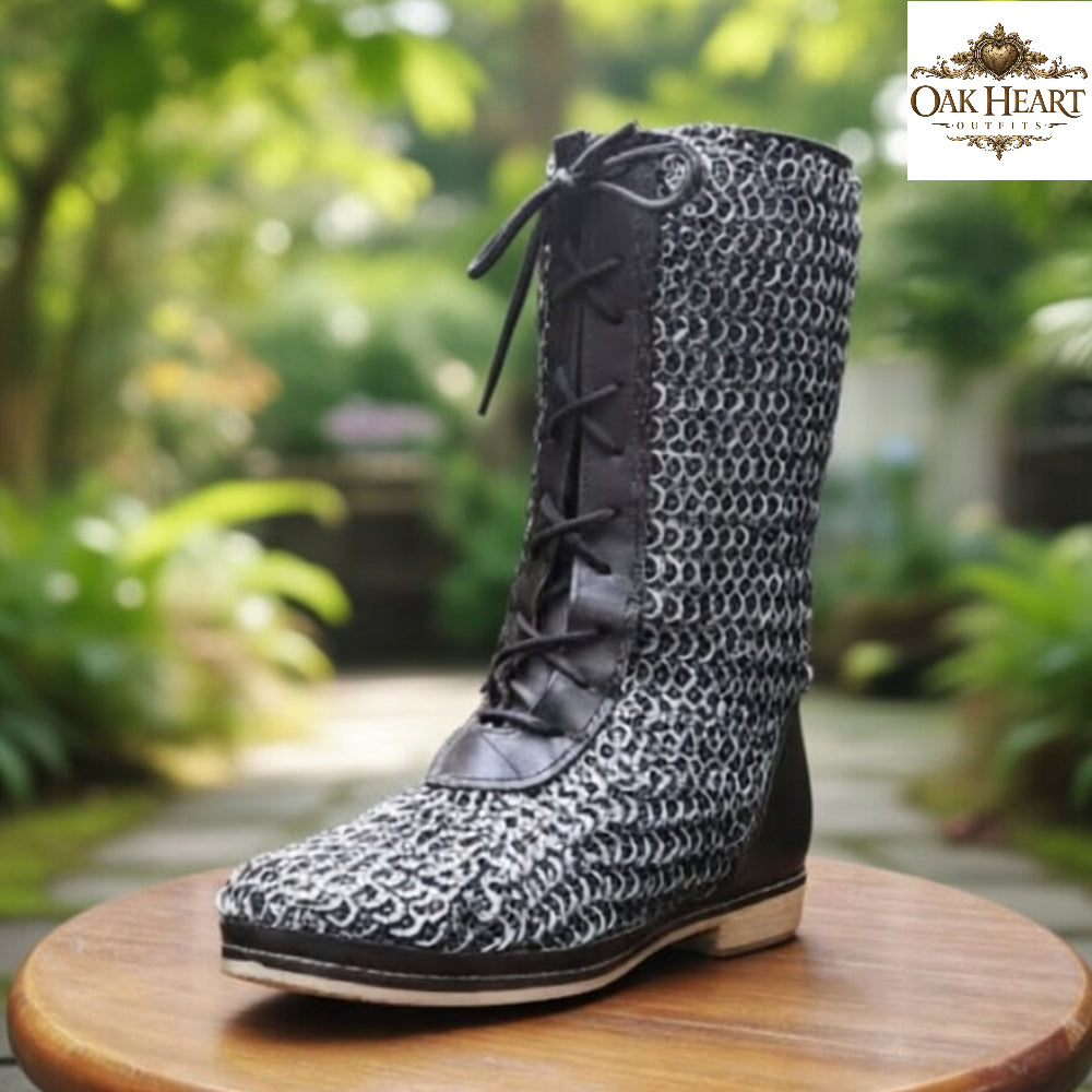 Medieval Leather Boots with Chainmail | Viking Armor Footwear for LARP & Reenactment