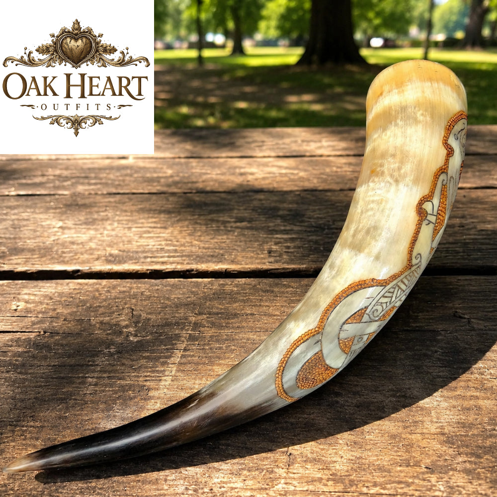 Viking Drinking Horn – Norse Dragon Engraved Handmade Mead Cup