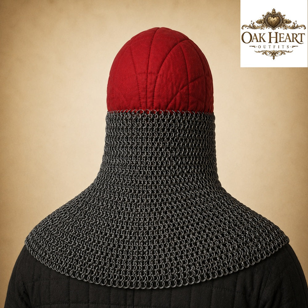 HMB Buhurt Chainmail Coif - Riveted Mild Steel Armor Hood with Padded Arming Cap