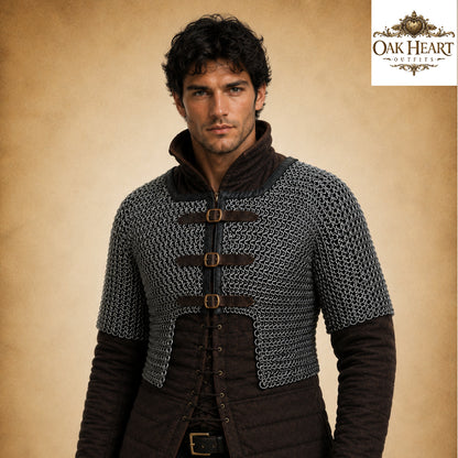 Knight Chainmail Hauberk – 9MM Flat Riveted & Solid Rings Medieval Armor for LARP, Cosplay & Ren Faire