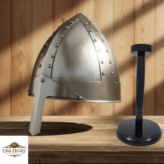 Medieval Norman Warrior Helmet with Nasal Guard –  Wooden Stand
