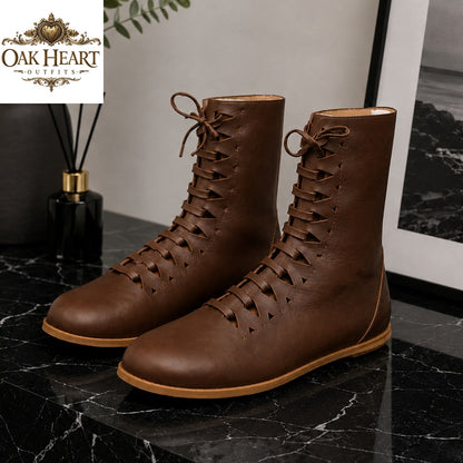 Medieval Leather Lace-Up Boots – Handmade Renaissance &amp; Viking Footwear
