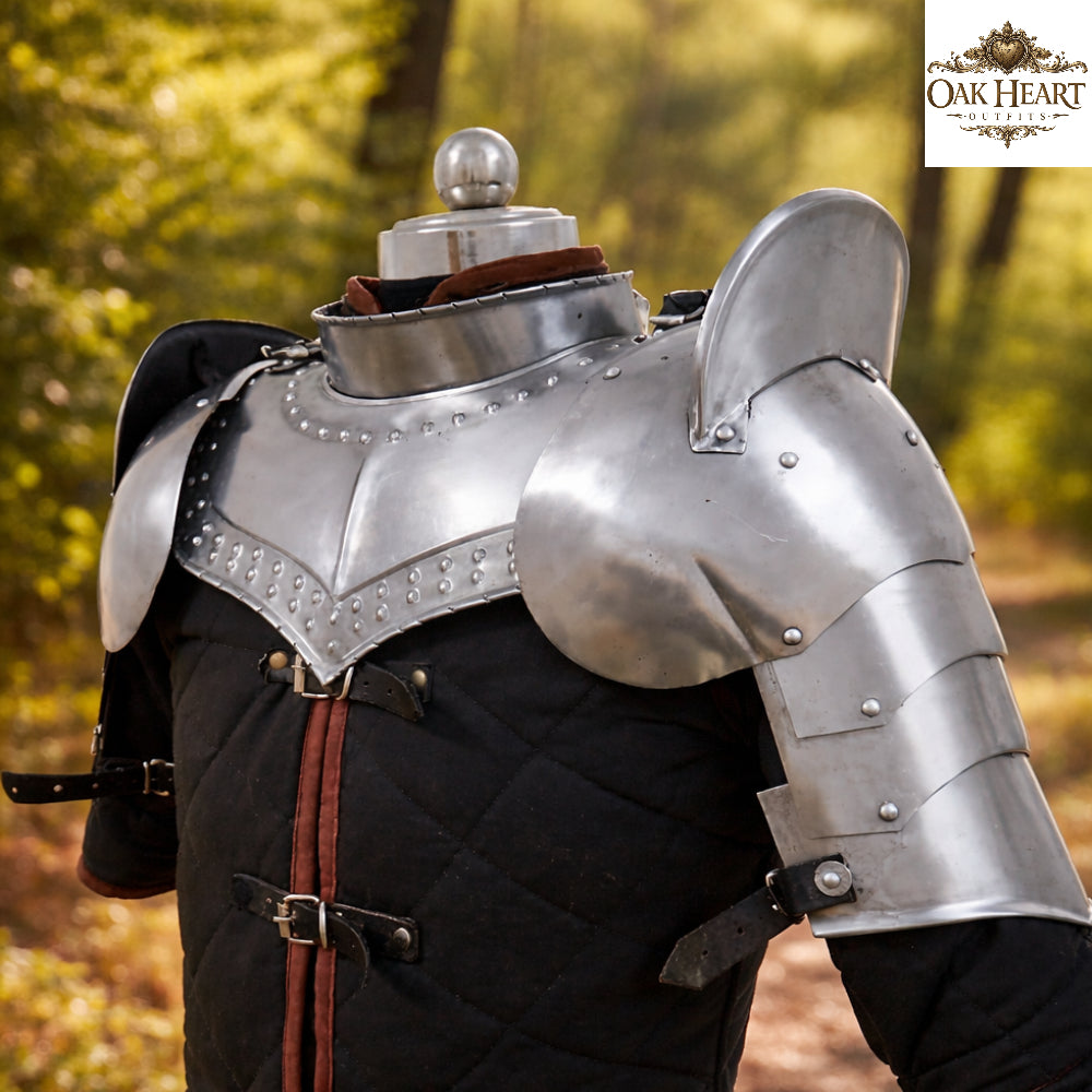 Medieval Steel Pauldrons with Gorget – Knight Shoulder Armor