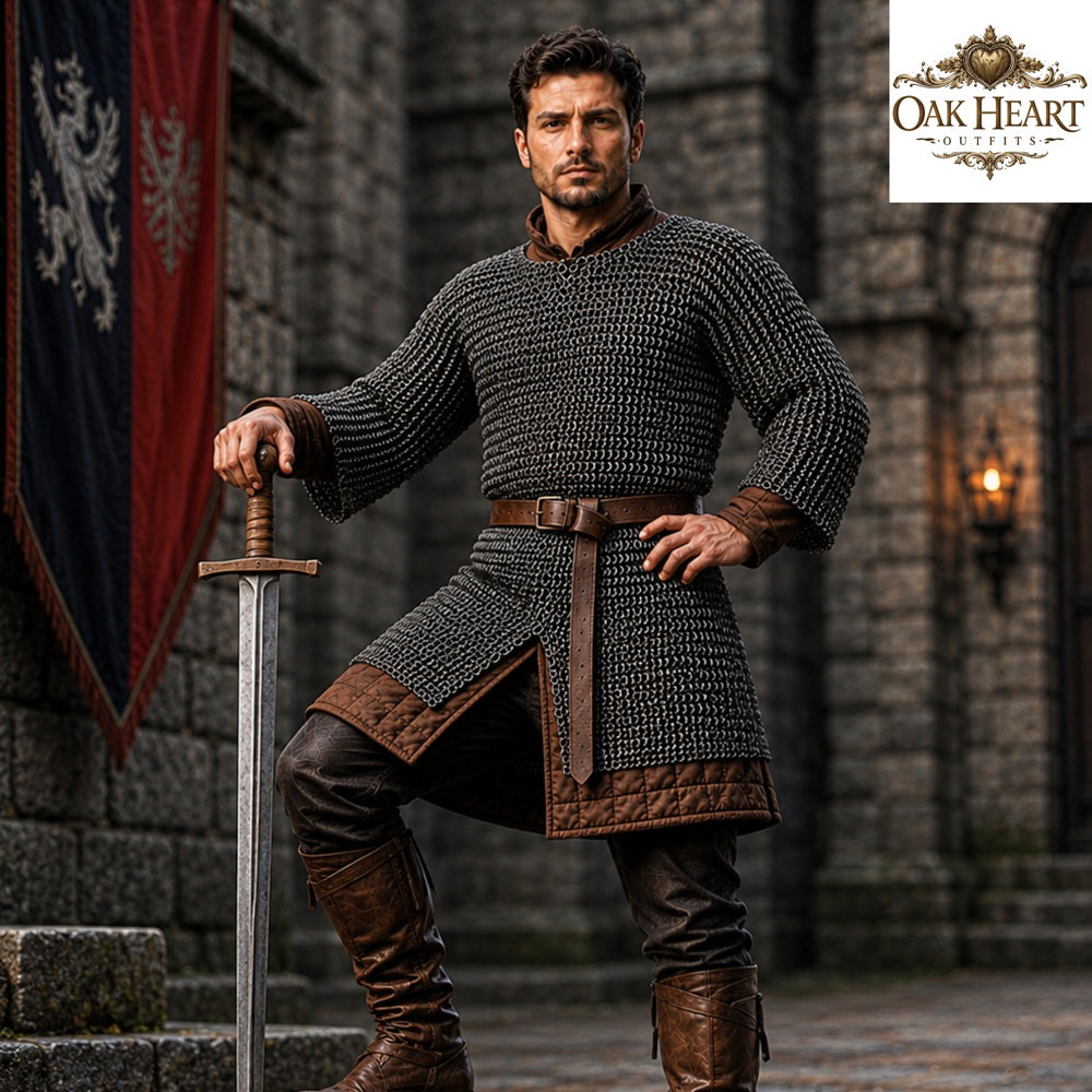 Titanium Chainmail Hauberk – 9mm Flat Ring Dome Riveted Shirt, Lightweight Medieval Armor for LARP & SCA