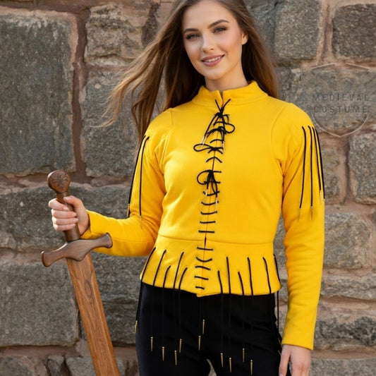 Yellow Lace-Up Medieval Archer Top – Viking Gambeson for LARP, Ren Faire & Reenactment
