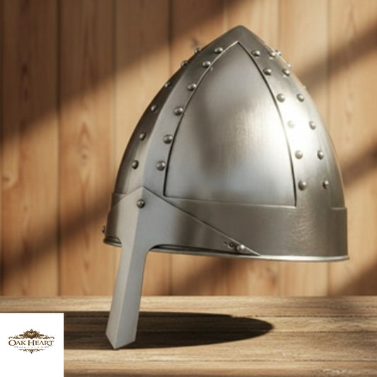 Medieval Norman Warrior Helmet with Nasal Guard –  Wooden Stand