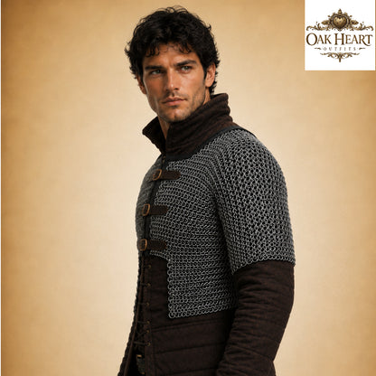 Knight Chainmail Hauberk – 9MM Flat Riveted & Solid Rings Medieval Armor for LARP, Cosplay & Ren Faire
