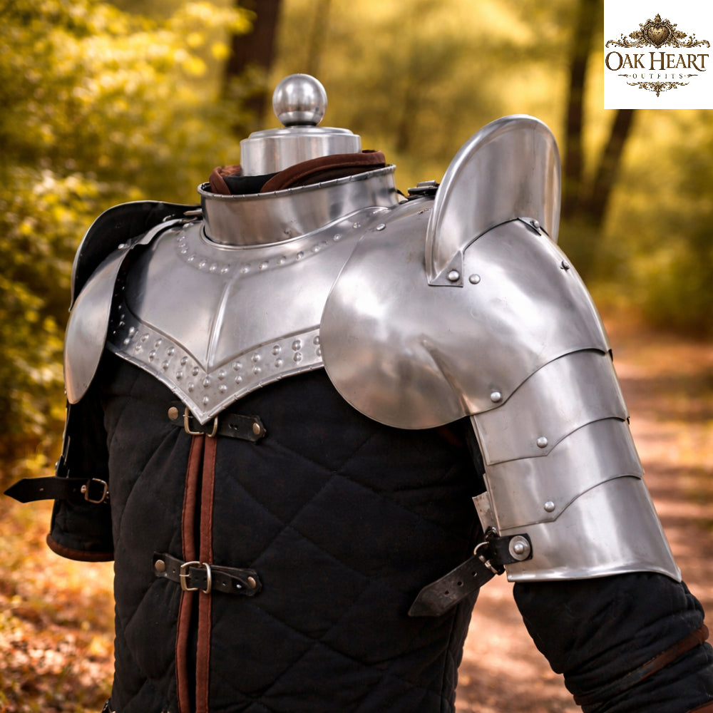Medieval Steel Pauldrons with Gorget – Knight Shoulder Armor