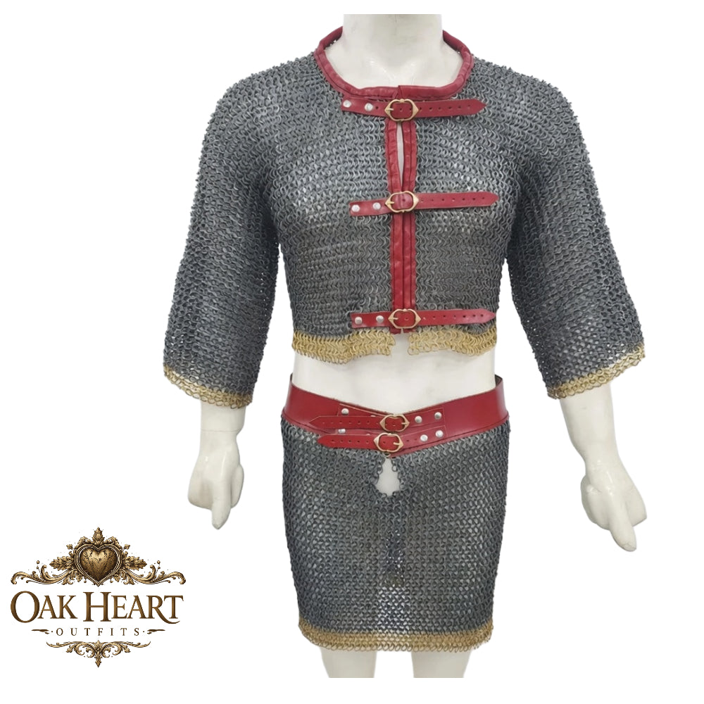 Medieval Chainmail Shirt with Skirt – 8mm Flat Riveted Half Body Armor