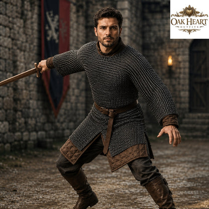 Titanium Chainmail Hauberk – 9mm Flat Ring Dome Riveted Shirt, Lightweight Medieval Armor for LARP & SCA
