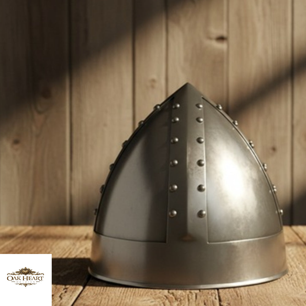Medieval Norman Warrior Helmet with Nasal Guard –  Wooden Stand