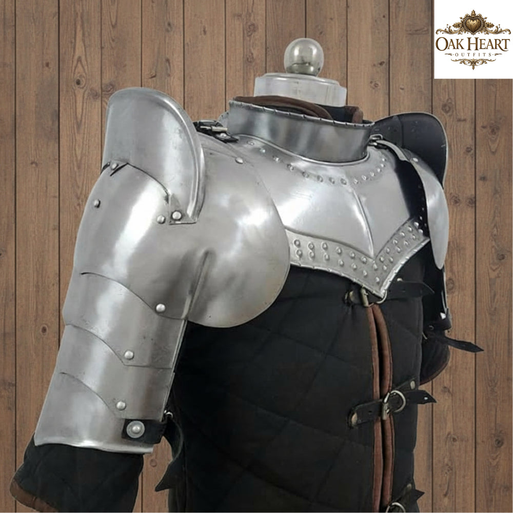 Medieval Steel Pauldrons with Gorget – Knight Shoulder Armor