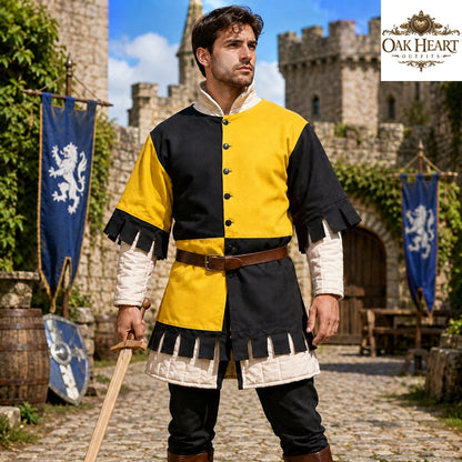Medieval Cotton Gambeson Yellow Black | Quilted Padded Armor Jacket