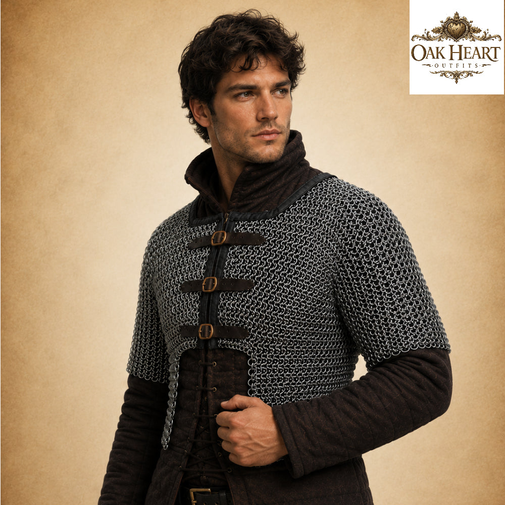 Knight Chainmail Hauberk – 9MM Flat Riveted & Solid Rings Medieval Armor for LARP, Cosplay & Ren Faire