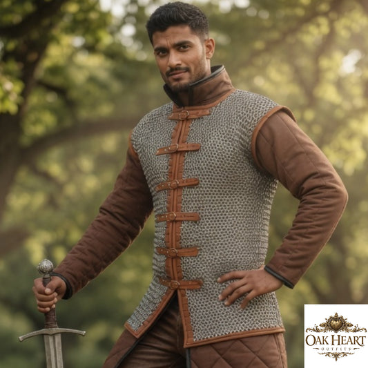 Sleeveless Aluminum Chainmail Shirt – 10mm Flat Riveted Armor with Leather Trim