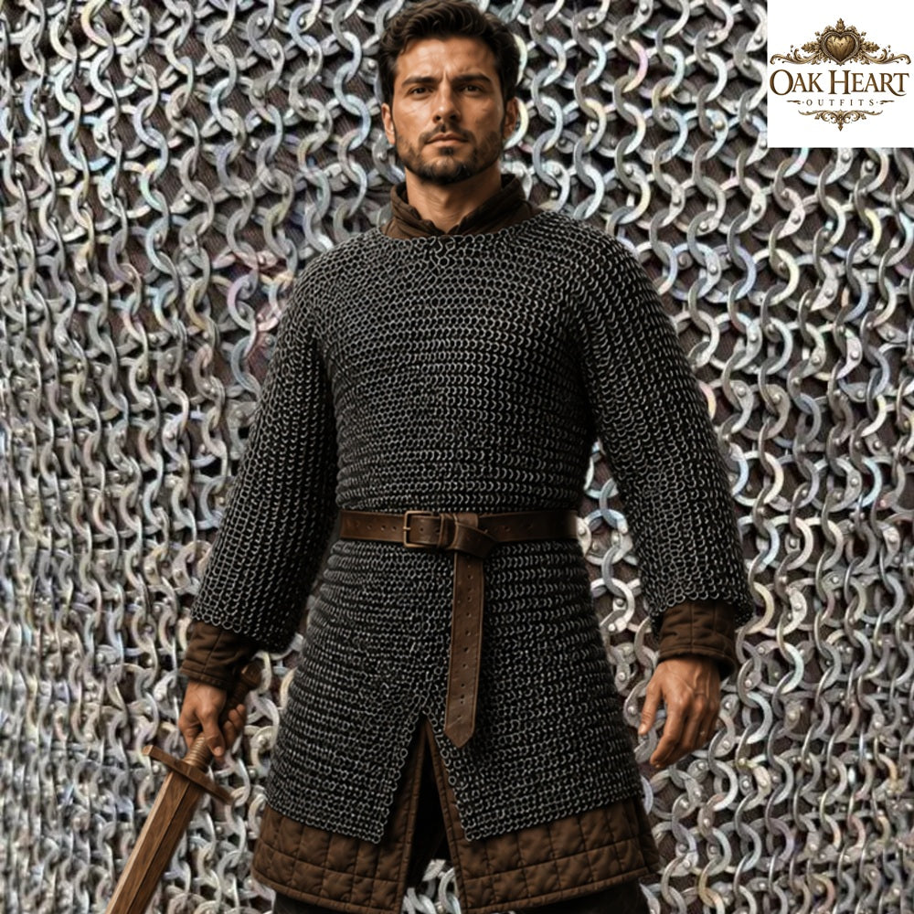 Titanium Chainmail Hauberk – 9mm Flat Ring Dome Riveted Shirt, Lightweight Medieval Armor for LARP & SCA