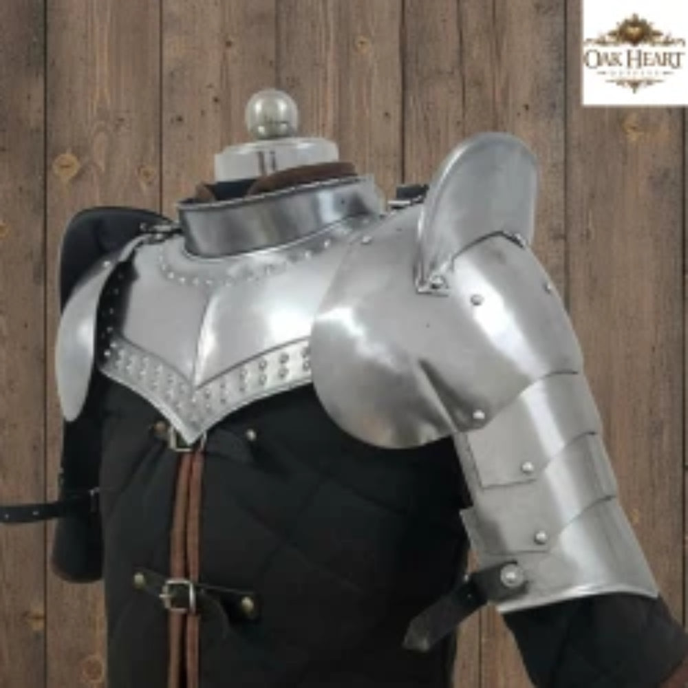 Medieval Steel Pauldrons with Gorget – Knight Shoulder Armor
