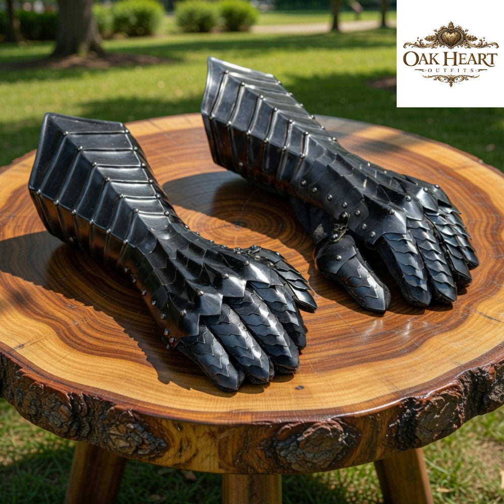 Medieval Black Steel Gauntlets – Nazgul Armor Gloves, Crusader LARP, Halloween Costume