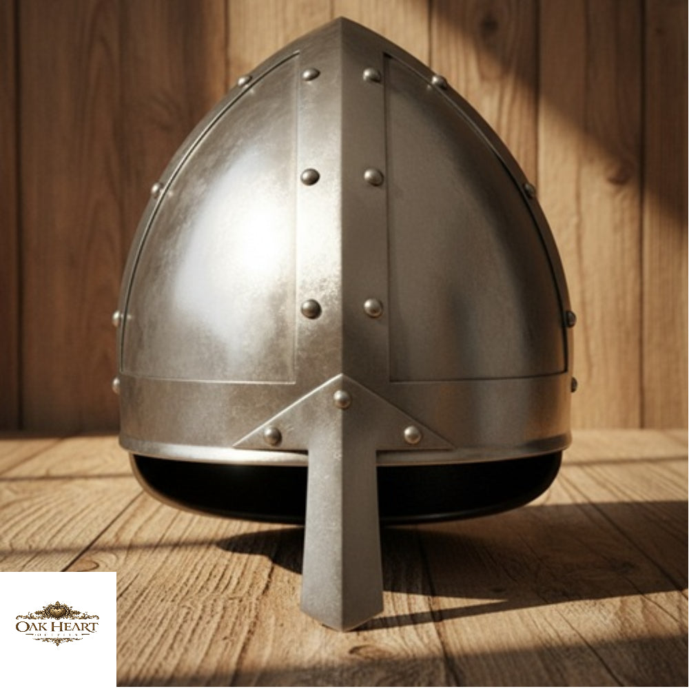 Medieval Norman Warrior Helmet with Nasal Guard –  Wooden Stand
